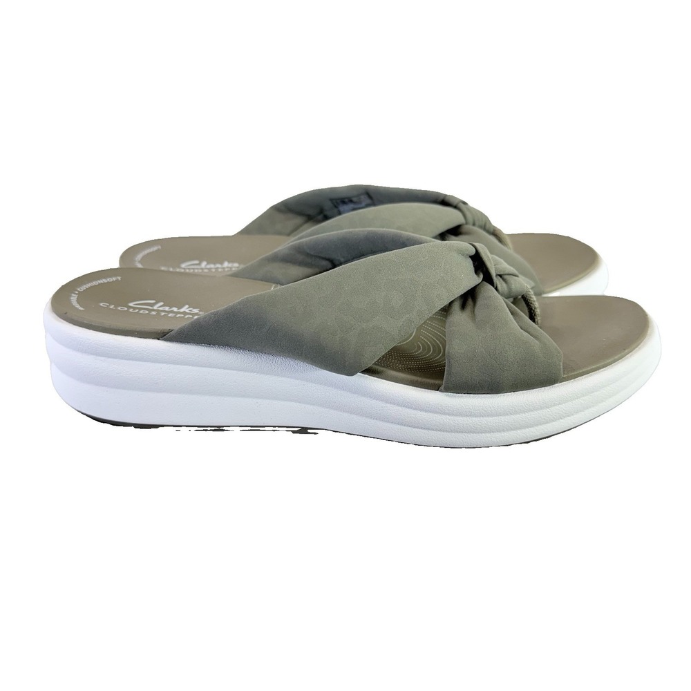 Clarks Cloudsteppers Drift Ave Sandals Women 8.5 M Olive Green Slide Comfort NEW